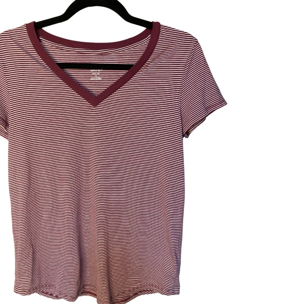 Burgundy Maroon White Striped Shirt Basic